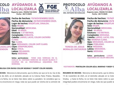 Red Defensoras DH México urge la búsqueda y localización de dos mujeres desaparecidas en Mazatlán
