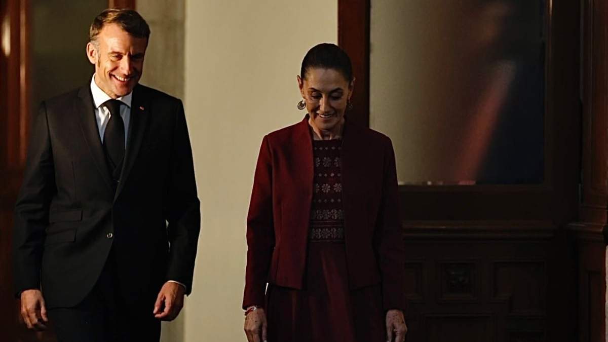 Emmanuel Macron y Claudia Sheinbaum en Palacio Nacional