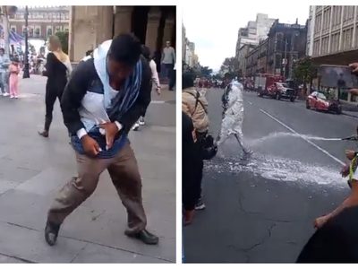 Artesano triqui intenta prenderse fuego en el Zócalo de la CDMX (Video)