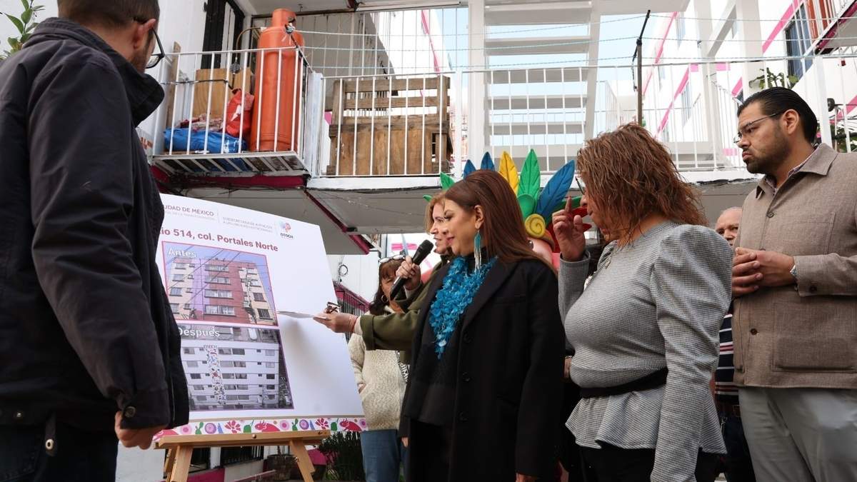 Clara Brugada en la entrega de obras de mantenimiento en unidades habitacionales de la alcaldía Benito Juárez