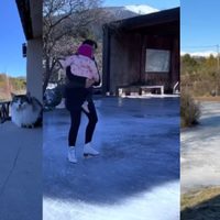 Por el extremo frío se congeló una laguna de Villa Quilquihue y la convirtieron en pista de patinaje