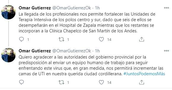 Tuits de Omar Gutiérrez. Fuente: (Twitter)