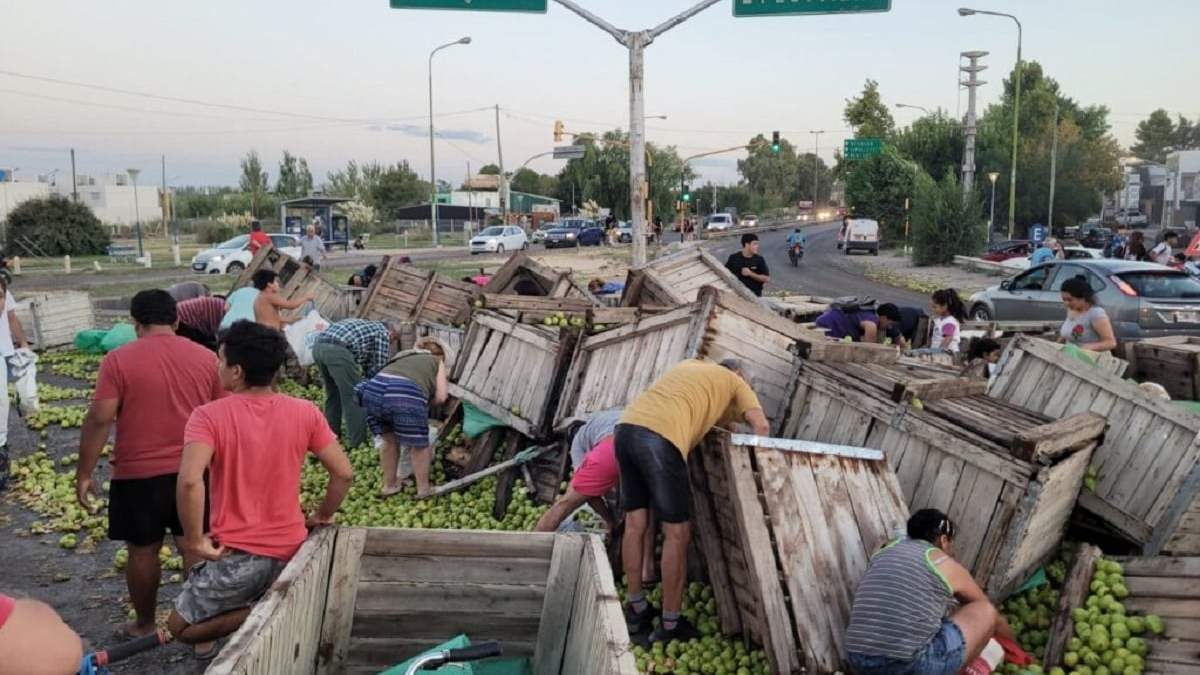 Las personas sobre la ruta 7 recolectando peras. Fuente: (Centenario Digital)