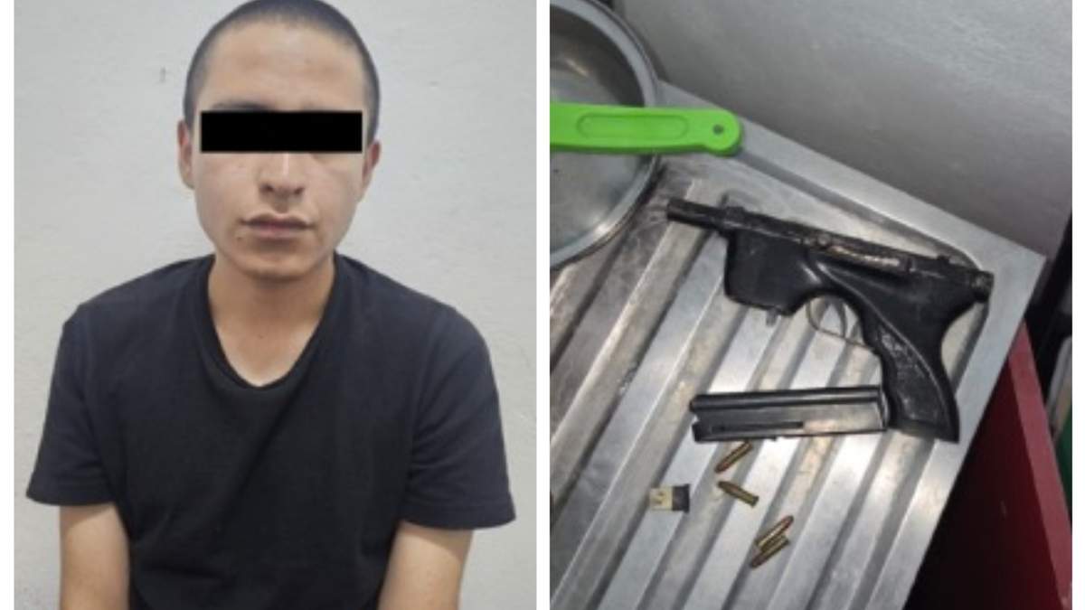 El estudiante detenido y el arma de fuego incautada