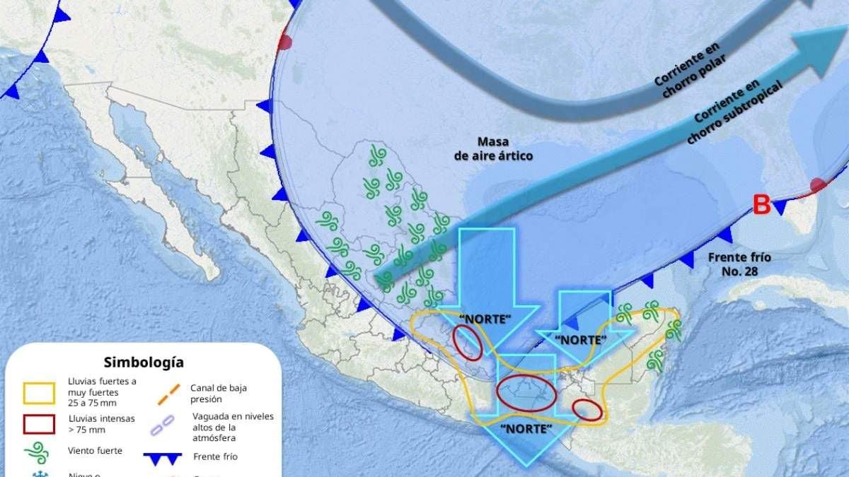 Entidades que se verán afectadas el miércoles por la masa de aire ártico y el frente frío 28