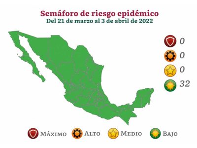 Así quedó el semáforo del 21 de marzo al 3 de abril: por primera vez todo México en verde