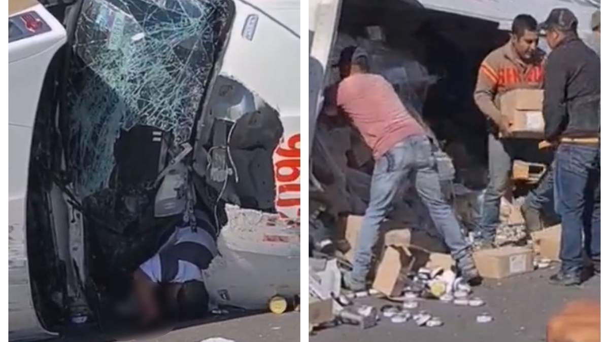 En el video se observa al chofer herido mientras los habitantes rapiñan la mercancía