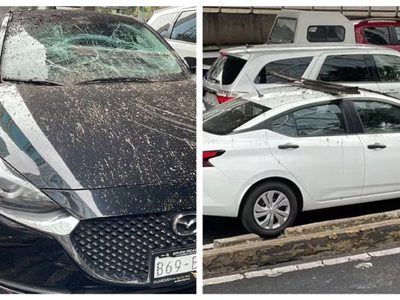 Se desprende canaleta del segundo piso del Periférico y cae sobre dos vehículos