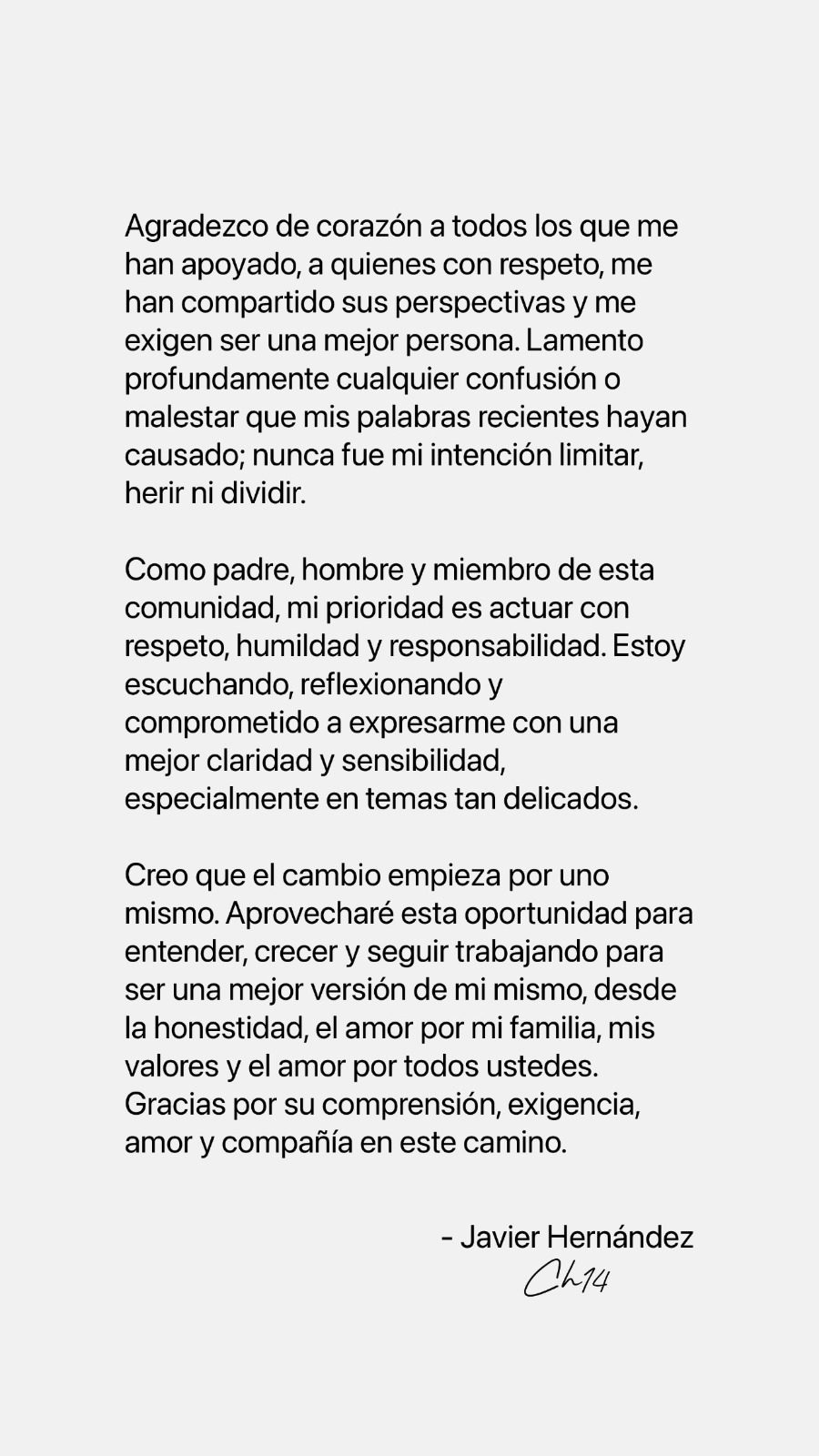 Comunicado de Javier Chicharito Hernández tras ser criticado y multado por comentarios machistas