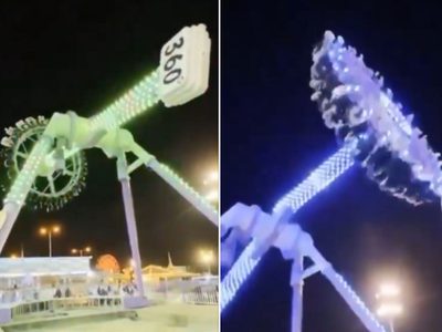 Captan cómo un juego mecánico se parte en dos con personas a bordo (Video)