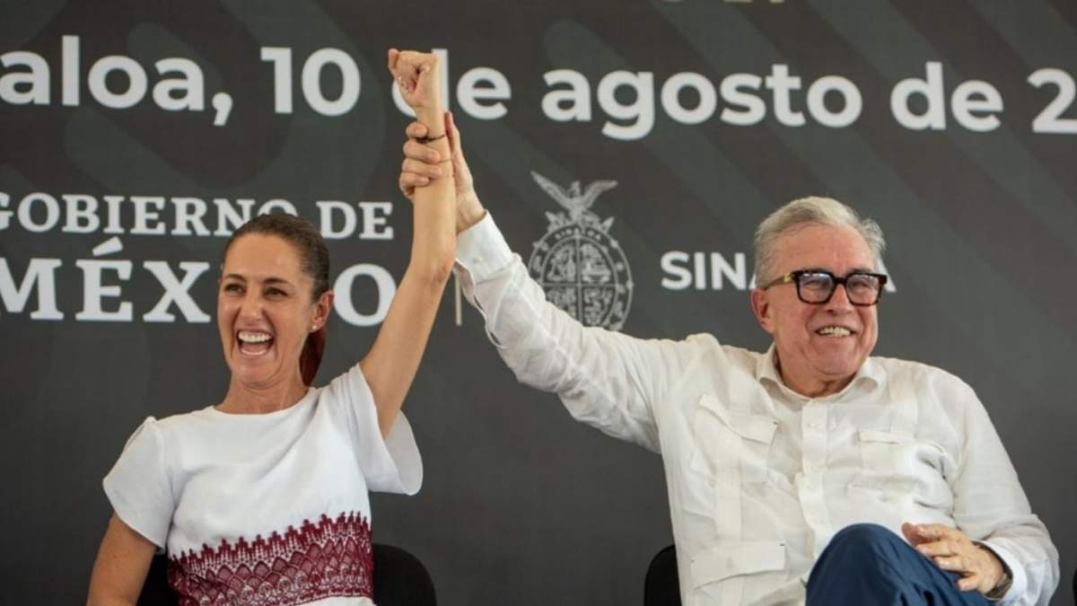 La presidente Claudia Sheinbaum y el gobernador de Sinaloa, Rubén Rocha Moya