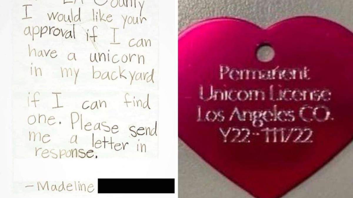 Carta de niña que pidió licencia al Departamento de Control de Animales de Los Ángeles para tener un Unicornio