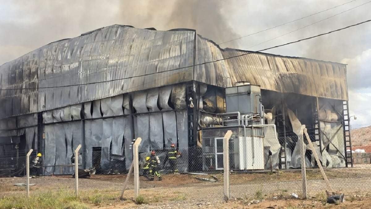 El 7 de noviembre el incendio destruyó por completo el galpón donde funcionaban un frigorífico y el Banco Patagónico de Alimentos. Fuente (Centenario Digital)