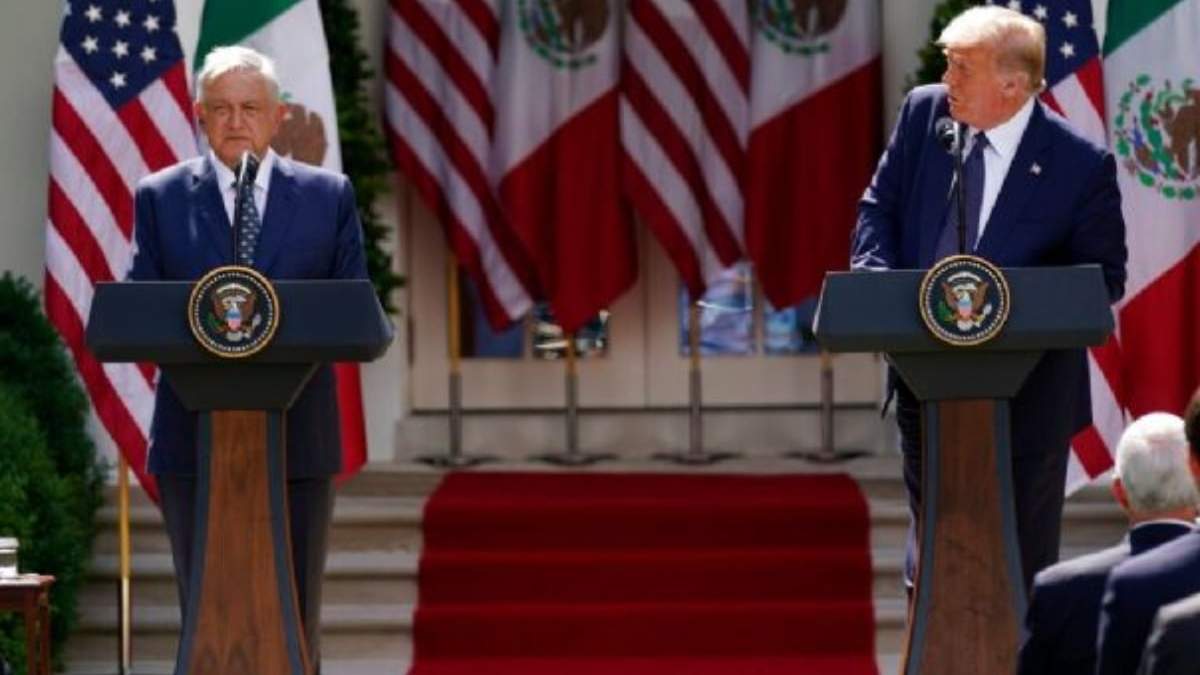 El presidente López Obrador durante su visita a la Casa Blanca en julio de 2020