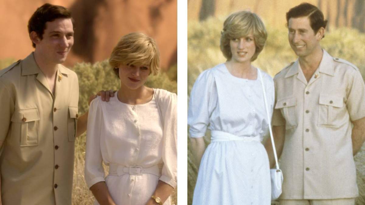 Recreación de una gira de Carlos y Diana por Australia en 1983. Foto: @TheCrownNetflix