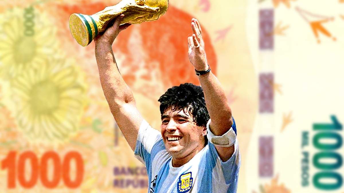 Proponen un billete de mil pesos con la imagen de Maradona. Fuente: (Minuto Neuquén)