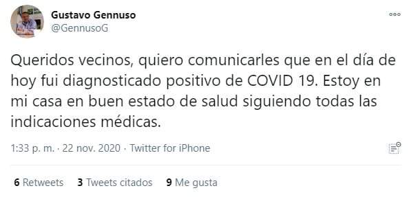 Tuit de Gennuso. Fuente: (Twitter)