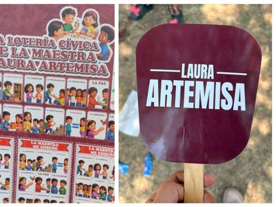 Reparto masivo de propaganda electoral en el desfile del 5 de Mayo en Puebla