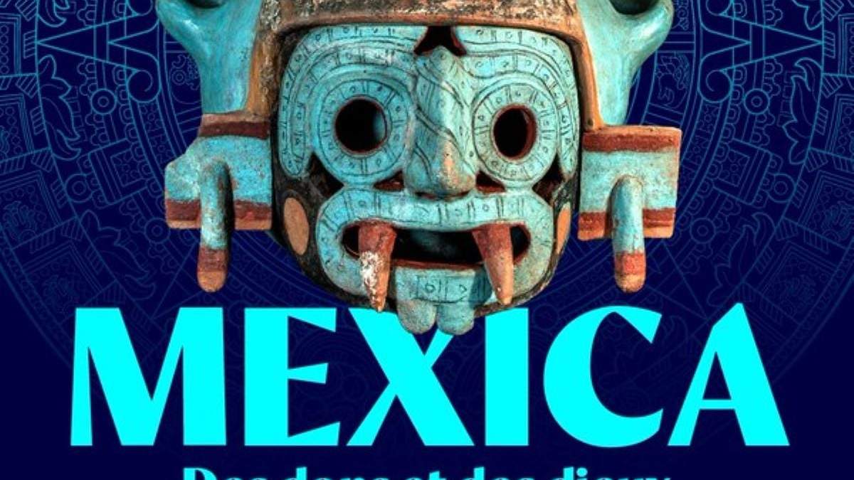 Cartel de la exposición Mexica. De regalos y de dioses en el Templo Mayor, en el Museo Quai Branly Jacquez Chirac, situado en París