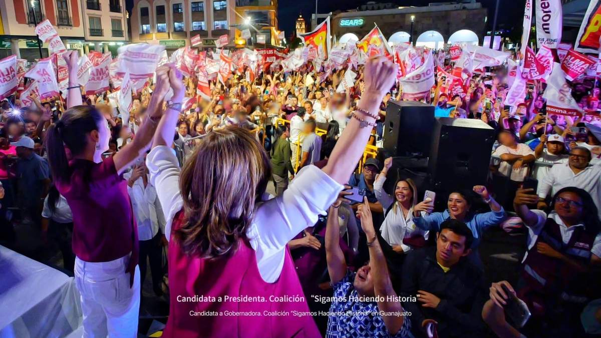 Claudia Sheinbaum y Alma Alcaraz en Irapuato