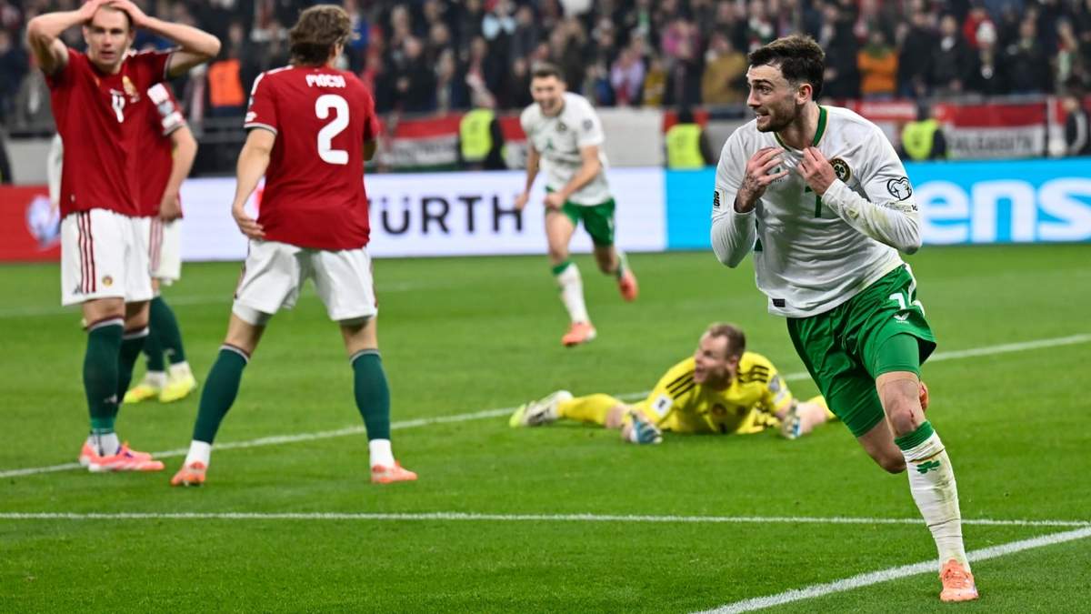 Partido del grupo F de clasificación para la Copa del Mundo de 2026 entre Hungría e Irlanda en Budapest