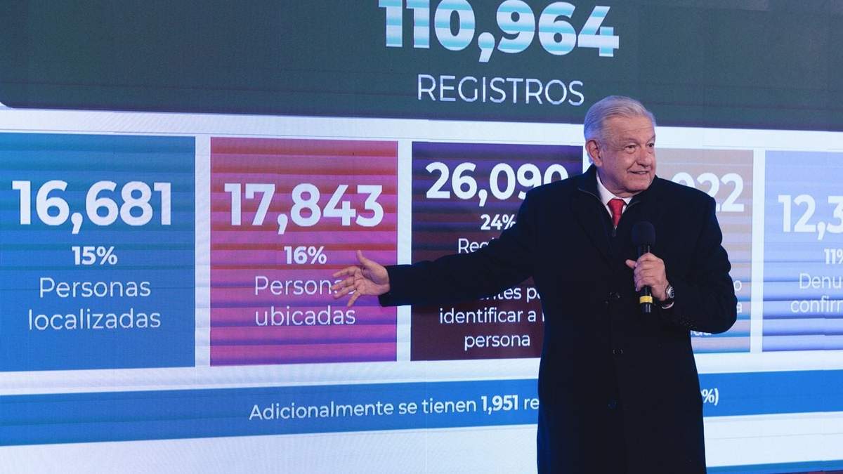 Andrés Manuel López Obrador al anunciar, en diciembre de 2023, los primeros resultados de la Estrategia Nacional de Búsqueda Generalizada