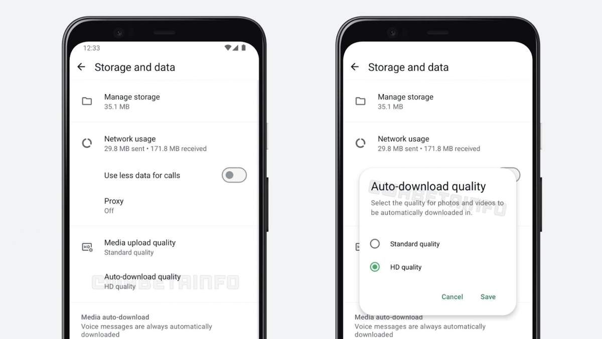 La nueva configuración de calidad multimedia se encontrará en el apartado de Almacenamiento y Datos