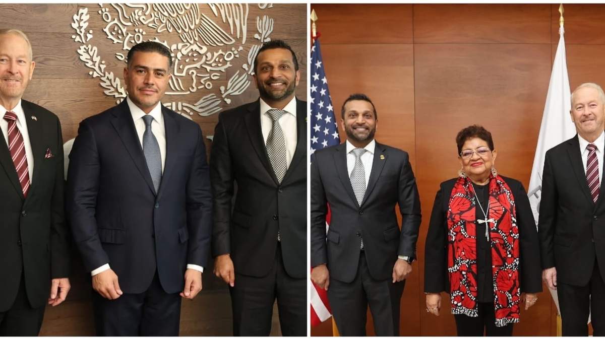 El director del FBI, Kash Patel, con el embajador de EU en México, Ron Johnson, en reuniones con el secretario de Seguridad, Omar García Harfuch, y la Fiscal de la República, Ernestina Godoy, el viernes 23 de enero de 2026