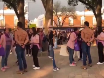 Acusan a participante de marcha del 8M de ser deudor alimentario y lo obligan a retirarse