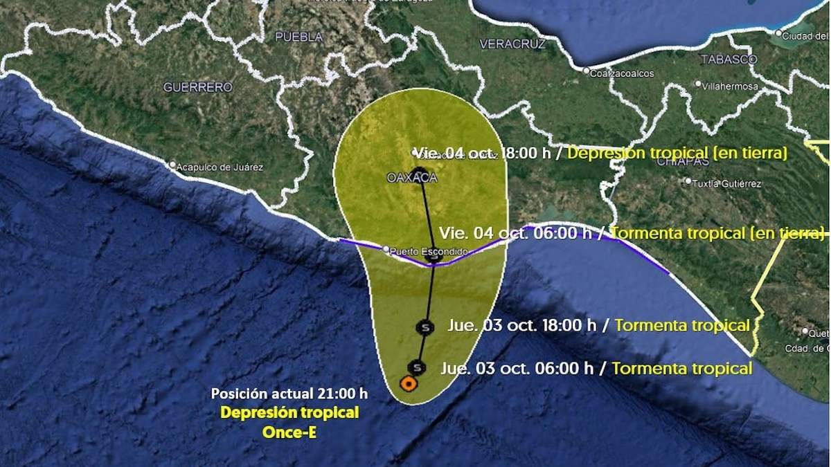 Trayectoria de la depresión tropical Once-E