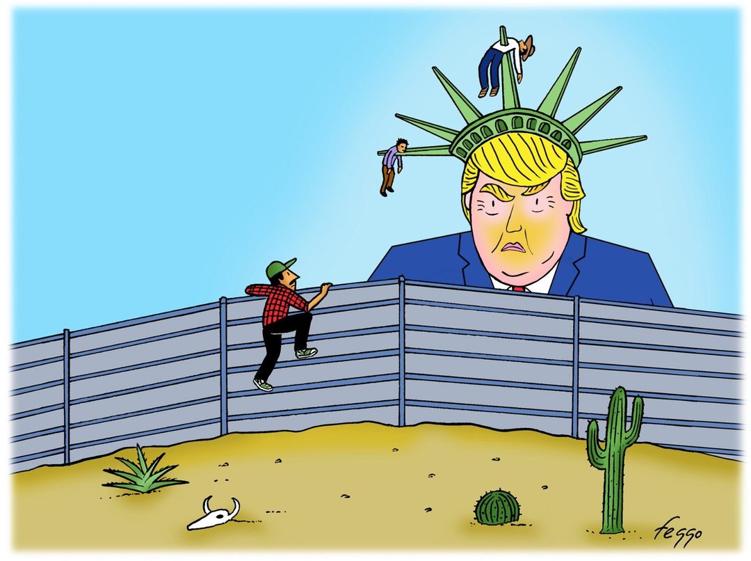 Dibujo de Feggo Corona Anti-inmigrantes (2016).