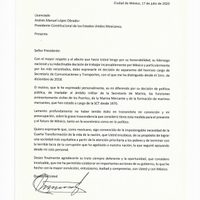 En su carta de renuncia, Jiménez Espriú alerta por la militarización de puertos y aduanas