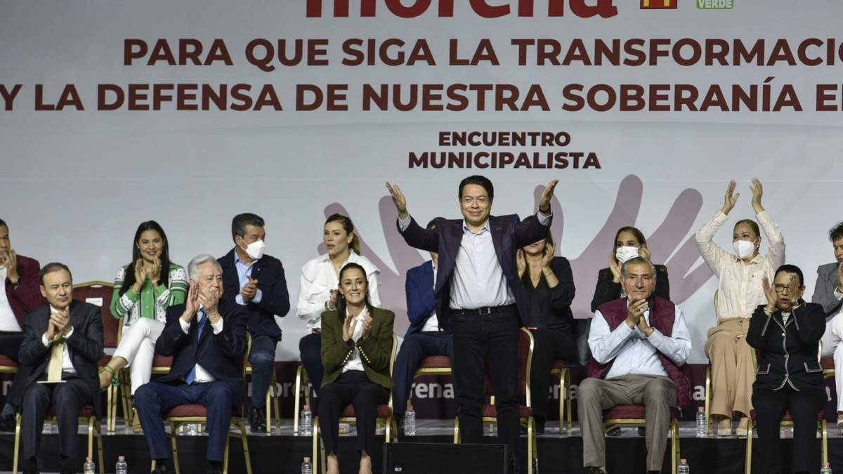 El presidente nacional de Morena, Mario Delgado, durante el Encuentro Municipalista