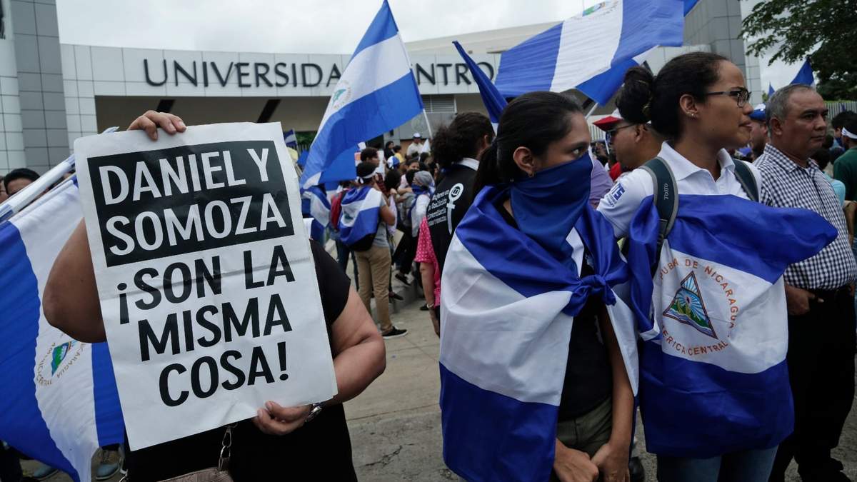 Manifestación en la jesuita Universidad Centroamericana de Nicaragua en 2018