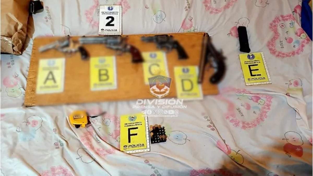 Parte del arsenal con el que contaba la red criminal. Fuente: (Policía de Neuquén)