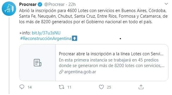 Procrear. Fuente: (Twitter)