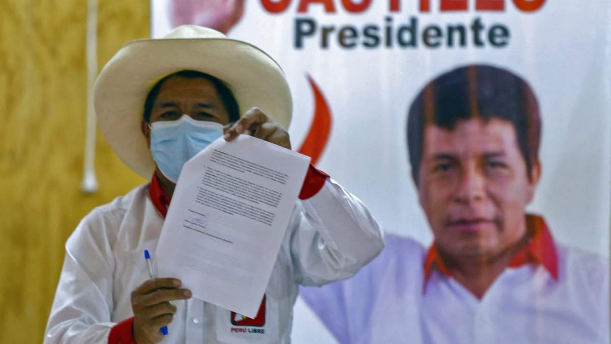 Pedro Castillo, aspirante a la presidencia de Perú. Fuente: (Twitter)