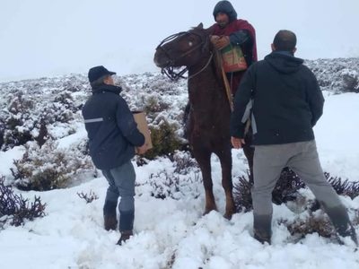 Tras el temporal de nieve, asisten a pobladores rurales en El Cholar