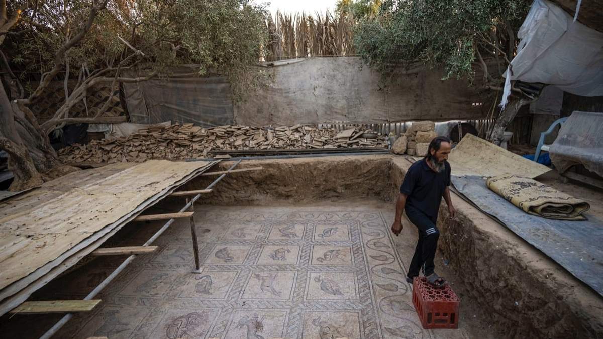 Mosaico bizantino descubierto en un olivar en la Franja de Gaza