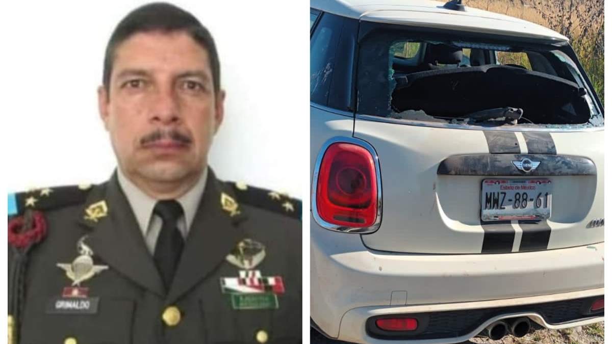 El coronel José Isidro Grimaldo y el vehículo en el que viajaba
