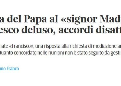 El Papa Francisco le recuerda a Maduro que ha incumplido acuerdos anteriores
