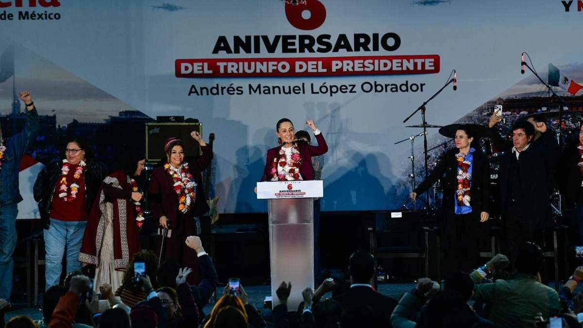 Claudia Sheinbaum en la celebración del sexto aniversario del triunfo de AMLO