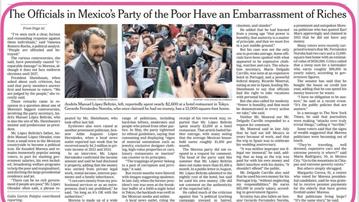 La nota en páginas interiores de The New York Times