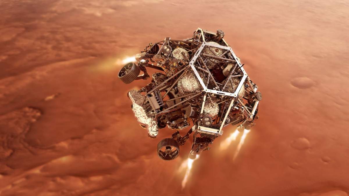 Momento en el que el rover Perseverance hacía entrada a la atmósfera espacial de Marte. Fuente: (Twitter)