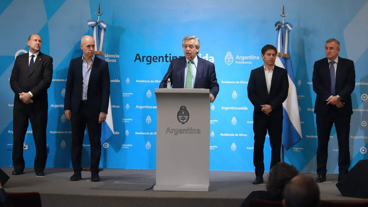 Alberto Fernández junto a Omar Perotti, Horacio Rodríguez Larreta, Axel Kicillof y Gerardo Morales. Fuente: (Twitter)