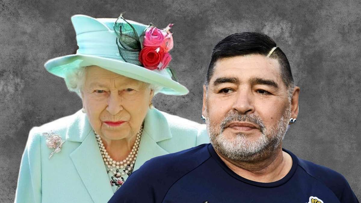 Isabel II y Diego Maradona. Fuente: (Minuto Neuquén)