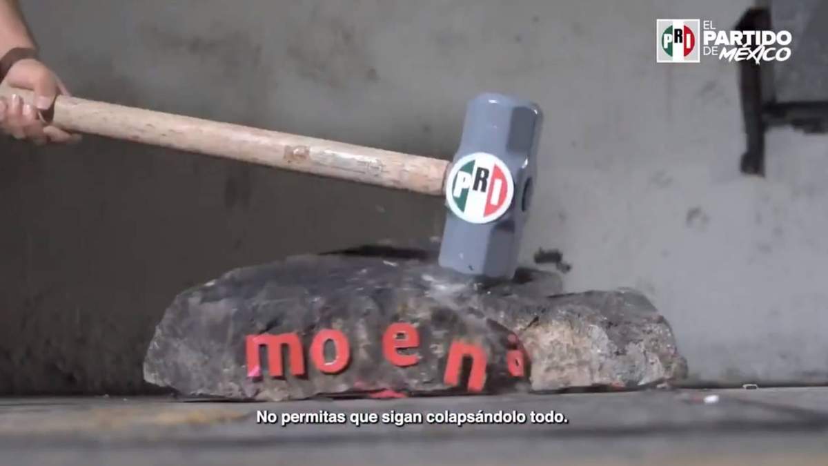 El mazo que destruye a Morena con el logotipo tricolor es una manera de presentar al PRI como el más duro dentro de la coalición opositora y disputar de tal forma votos con el PAN, su aliado