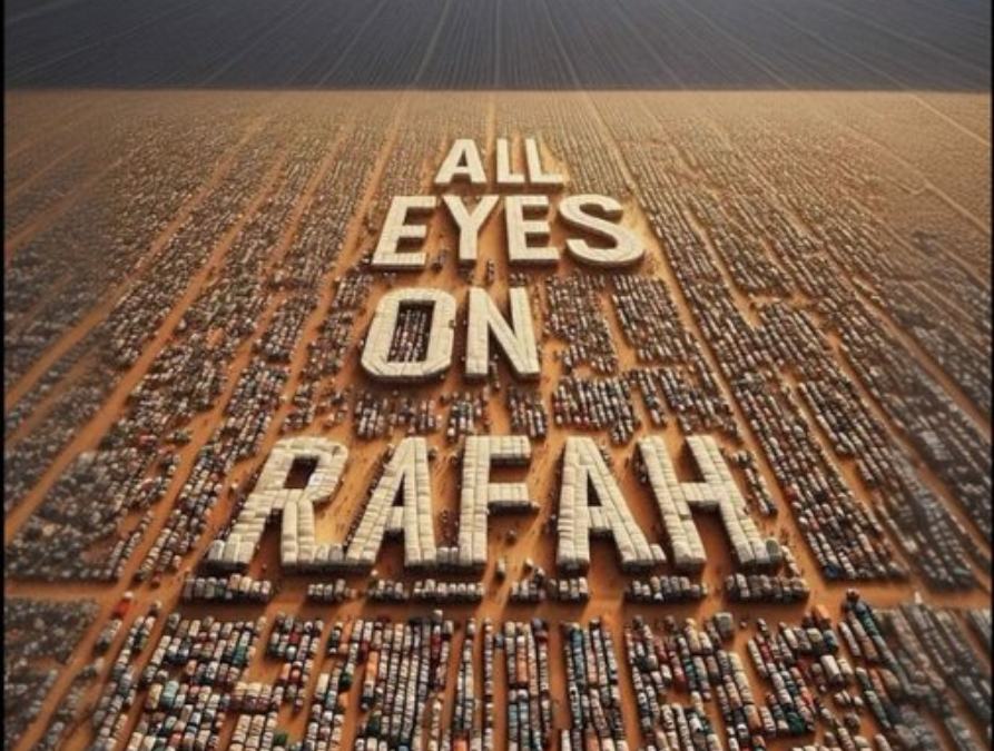 Una imagen generada por inteligencia artificial (IA) con la leyenda "Todos los ojos en Rafah"
