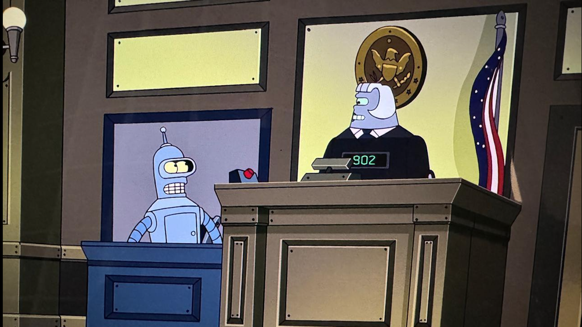 En la imagen, la justicia impartida por un juez robot (serie animada Futurama)