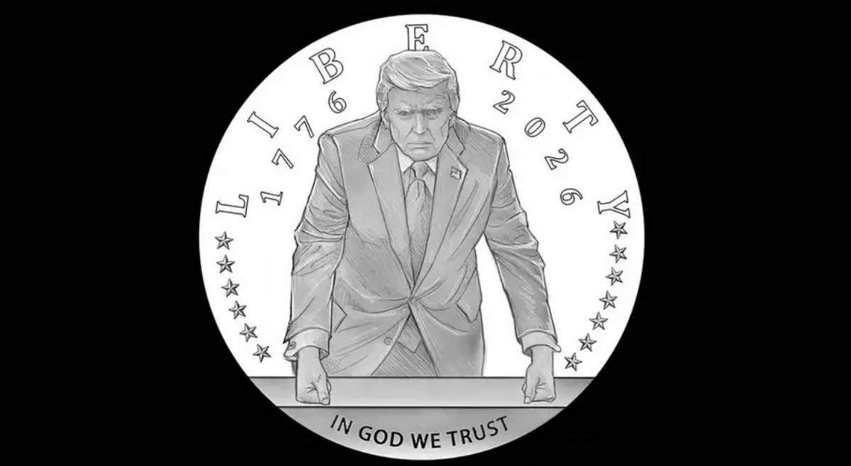 Diseño de la moneda conmemorativa por los 250 años de la fundación de Estados Unidos con la imagen del presidente Donald Trump
